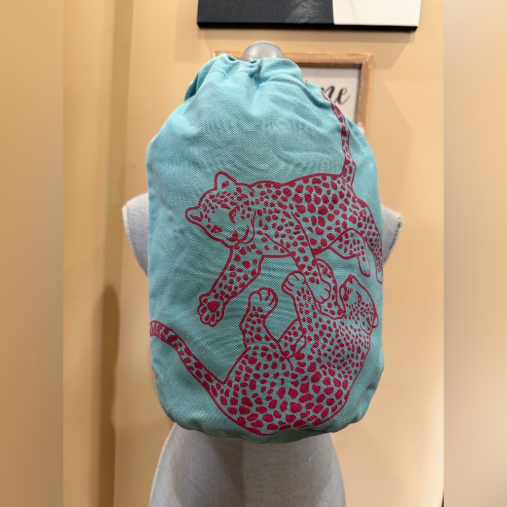 Hermes Teal Printed Canvas Drawstring Backback- Very Rare